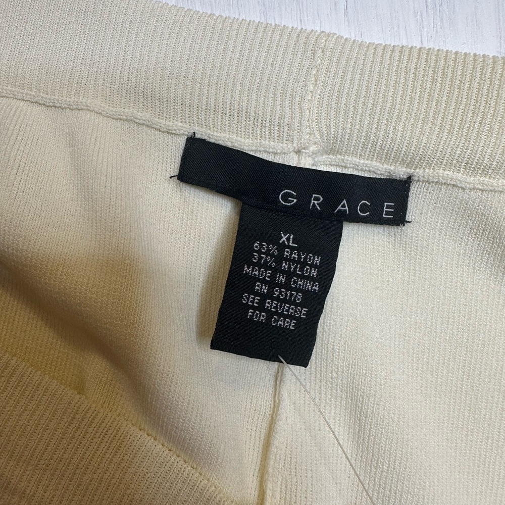 Grace Golden Lady Wide Leg Knit Pants Ivory Pull On Lounge XL NWT Rayon Blend - Picture 13 of 14